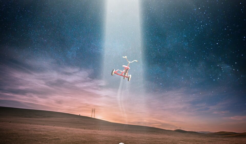 ufo, abduction, fantasy, bicycle, child, baby, alien, light, alone, fear, dream, nightmare, night, evening, ufo, ufo, ufo, ufo, ufo, alien, alien, alien