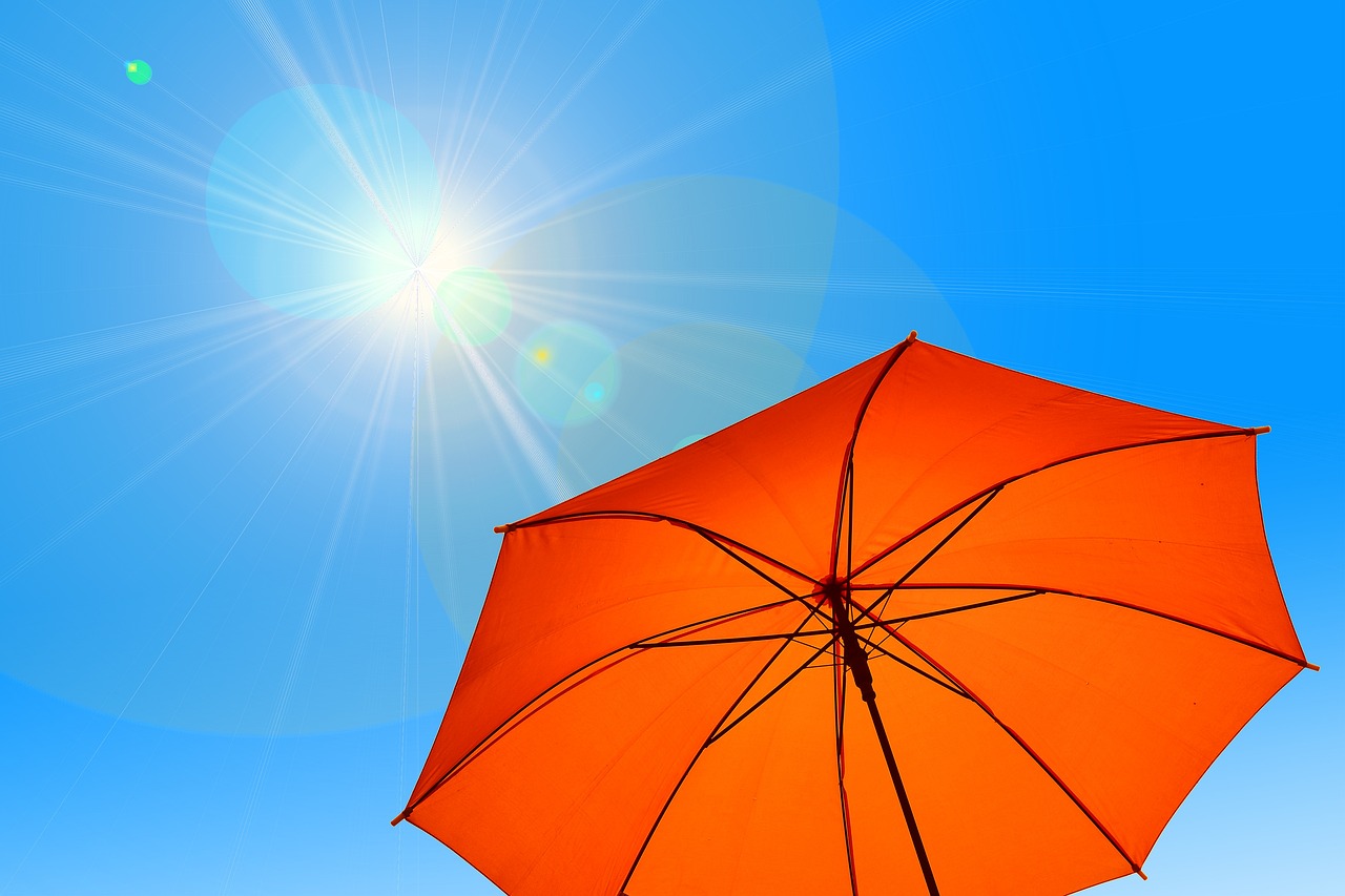 parasol, umbrella, sun, heaven, blue, hot, warmth, heat, climate change, climate, summer, protection, uv radiation, nature, radiation, uv