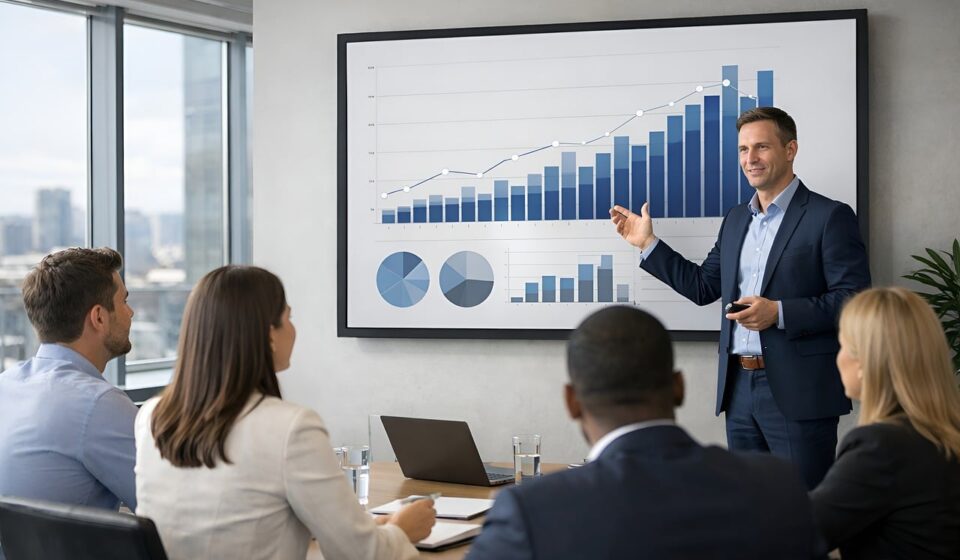 presentation, statistics, graph, meeting, business, analysis, team, projector, manager, consultation, conference room, people, leadership, collaboration, strategy, growth, businessman, growth strategy, chart, ai generated