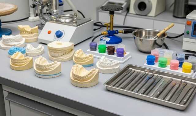 laboratory, dental molds, test tubes, dental laboratory, tools, surgical tools, workstation, mixer, colors, dental care, surgery, sterilization equipment, cleaning, metal tools, analysis, sterile, dental prosthetics, dentist, laboratory equipment