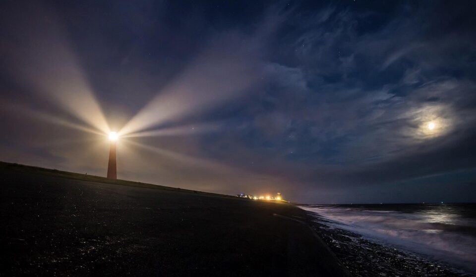 lighthouse, light, sea, beacon, coast, night, shipping, building, tower, beach, meadow, nature, holland, north sea