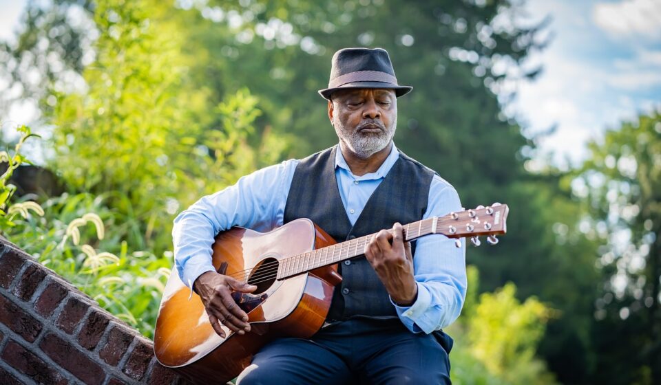 colours, portrait, music, guitar, africanamerican, musician, instrument, nature, spring, people, man
