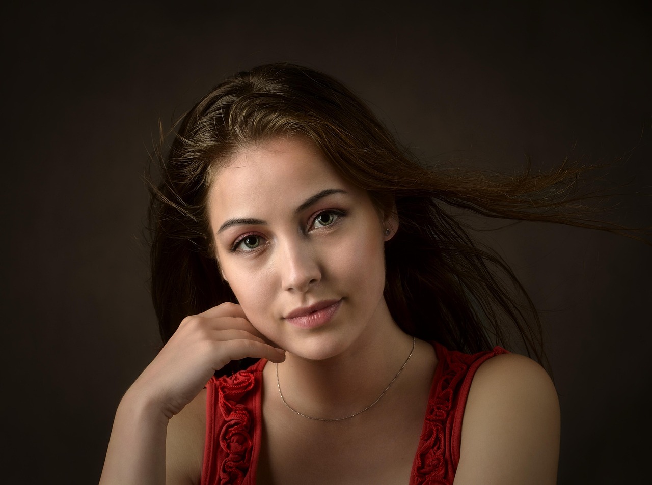 girl, beauty, woman, face, hair, eyes, hands, ms, thoughtfulness, flashback, gentleness, thinks, lady, model, makeup, the delicacy, dreamy, reflection, image, portrait, magda