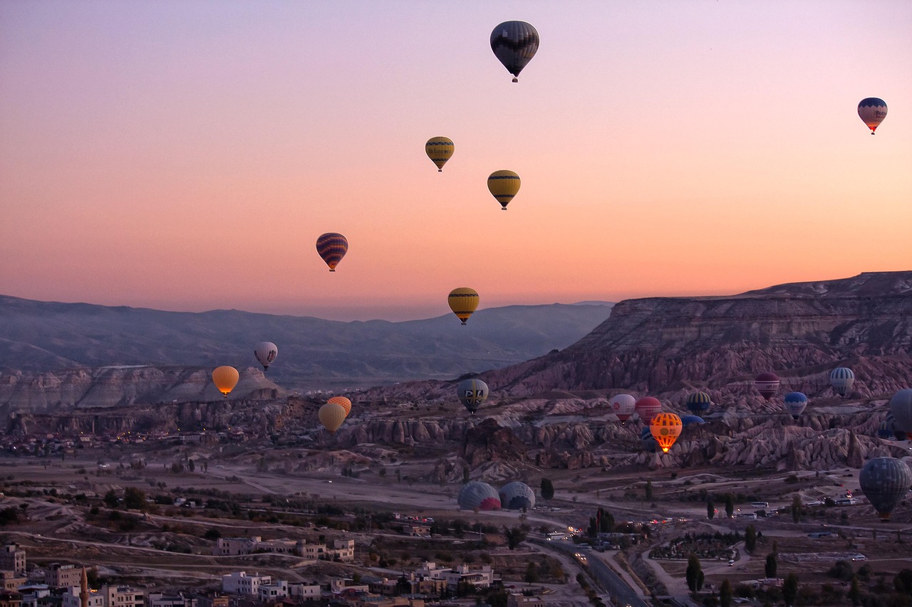 hot air balloons, cappadocia, turkey, nature, balloons, flight, sunrise, dawn, fairy chimneys, landscape, scenic, tourist attraction